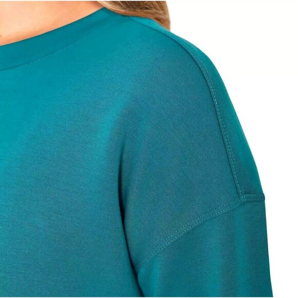 Mondetta Women's M Drop Shoulder Scuba Crewneck Relaxed Sweatshirt Stretch Teal - Picture 5 of 12